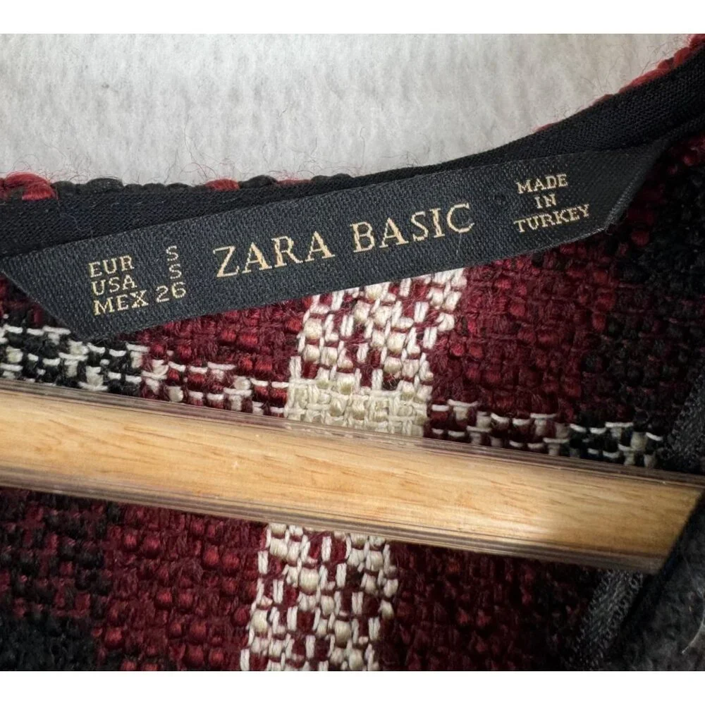 Zara Tweed plaid skater dress red‎ cream 90s Y2K sz S